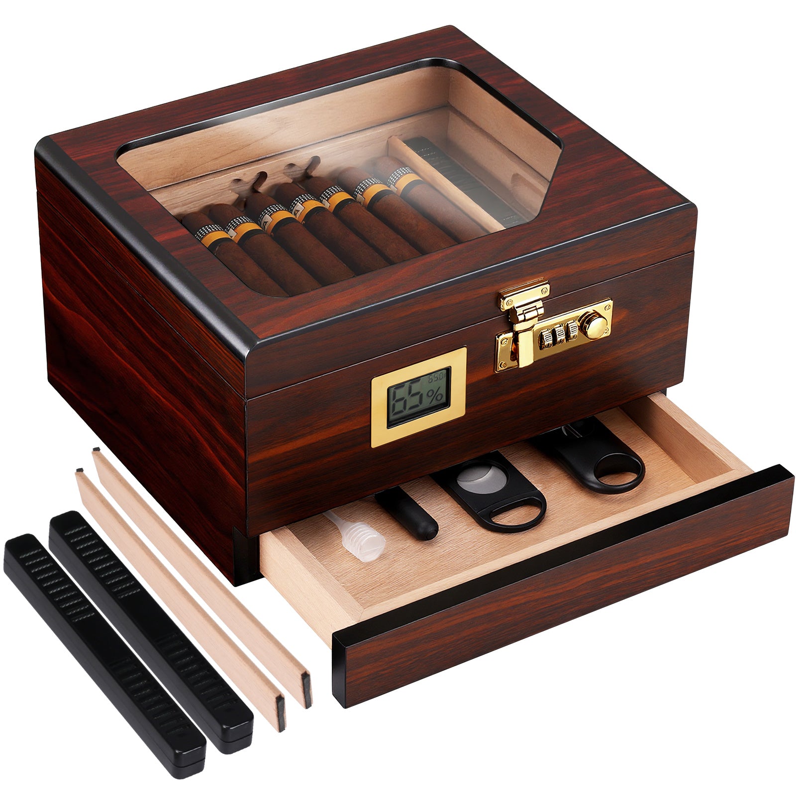 NEEDONE CB-50 Cigar Box, Cedar Wood Desktop Humidor with Lock