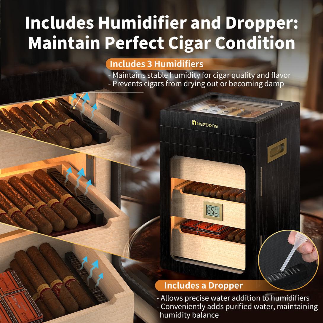 no-150-cd-cigar-humidor-humidity-control-woodgrain-display-cabinet-includes-humidifier-and-dropper