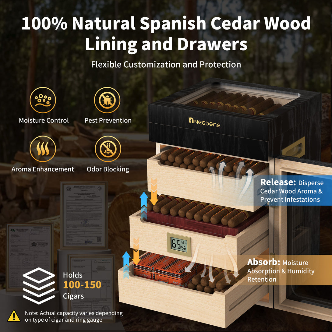 no-150-cd-cigar-humidor-humidity-control-woodgrain-display-cabinet-natural-spanish-cedar-wood-lining-and-drawers