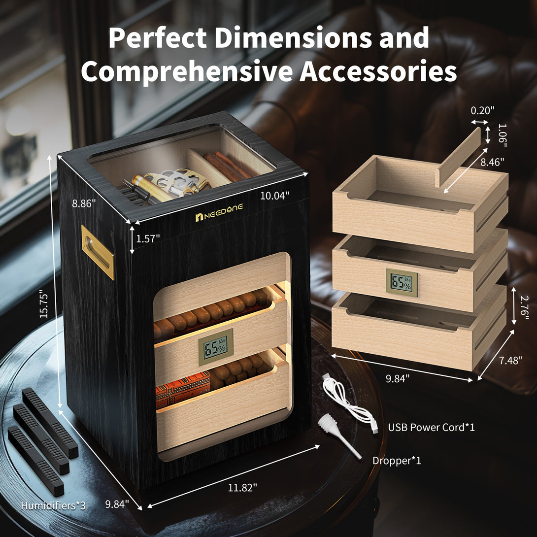 no-150-cd-cigar-humidor-humidity-control-woodgrain-display-cabinet-perfect-dimensions-and-comprehensive-accessories
