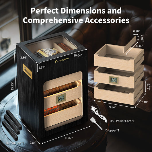 no-150-cd-cigar-humidor-humidity-control-woodgrain-display-cabinet-perfect-dimensions-and-comprehensive-accessories