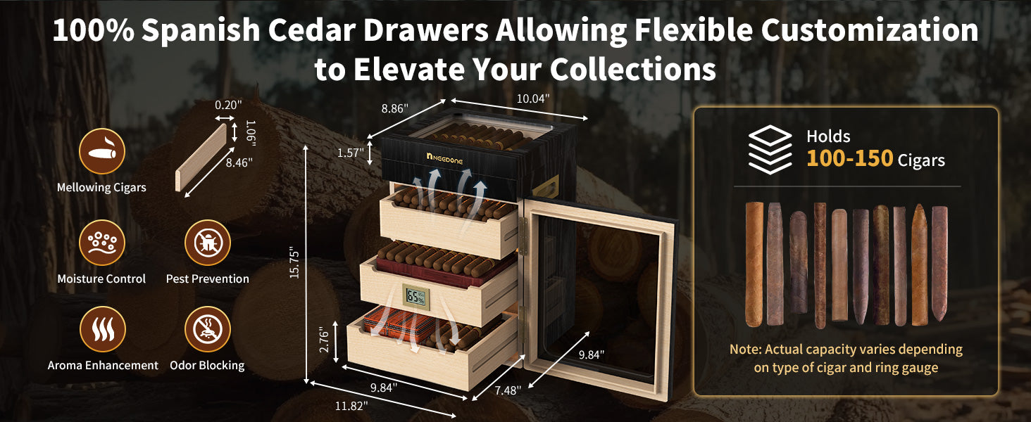 no-150-cd-cigar-humidor-humidity-control-woodgrain-display-cabinet-spanish-cedar-drawers-peoduct-dimension