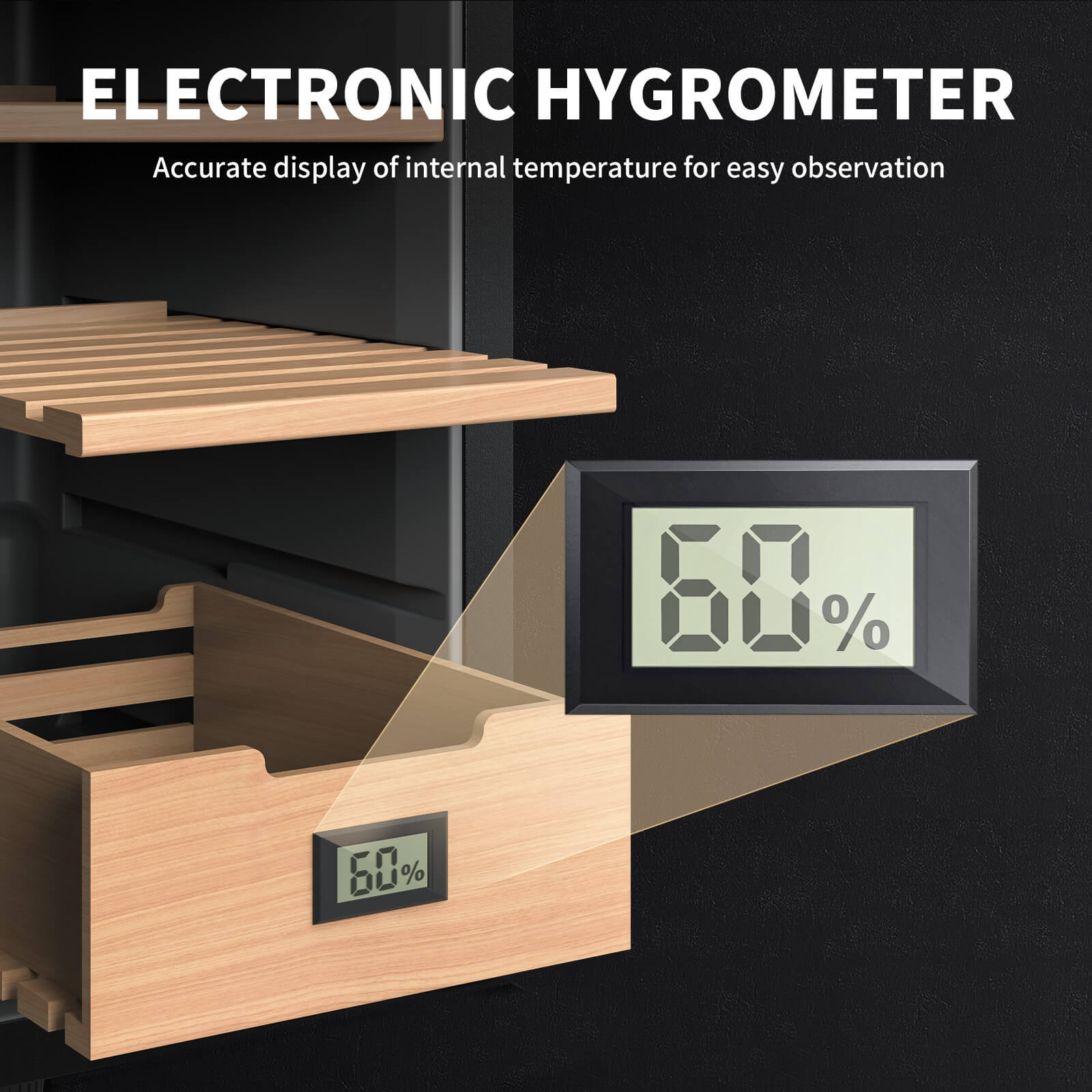 Cigar Humidor, Cooling Electronic Hygrometer - NEEDONE