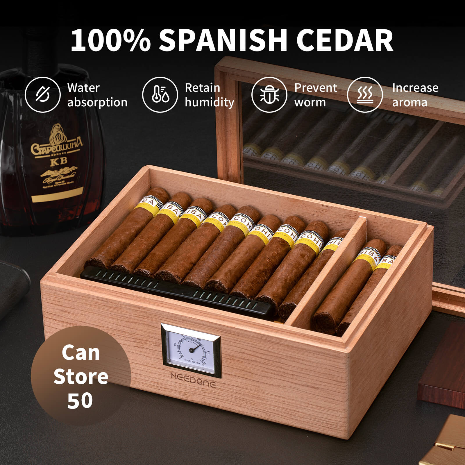 NOCH01 Cigar Box, Spanish Cedar Wood Humidors NEEDONE